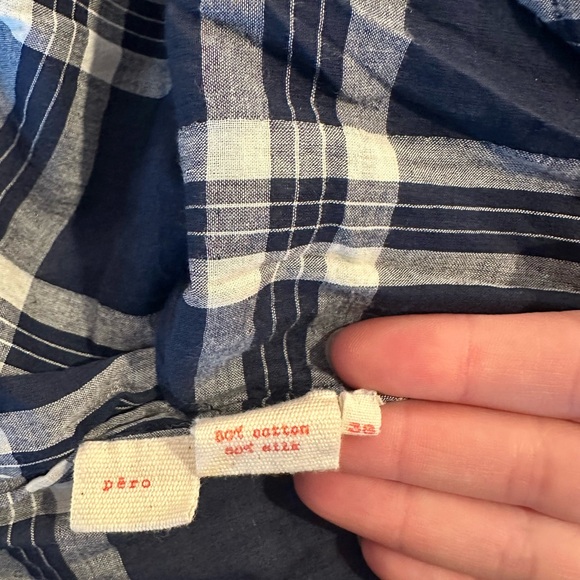 pero Plaid Shirt Dress, Navy White Tassels, Boat Neck, 3/4 Sleeve, 38 EU 6 US - Picture 12 of 12